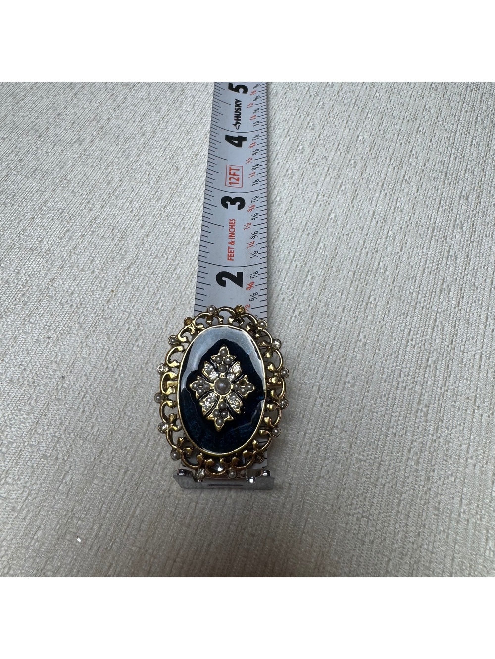 Vintage Blue Cameo Style Brooch Faux Pearl Rhinestone Gold Tone Pin - Picture 6 of 7